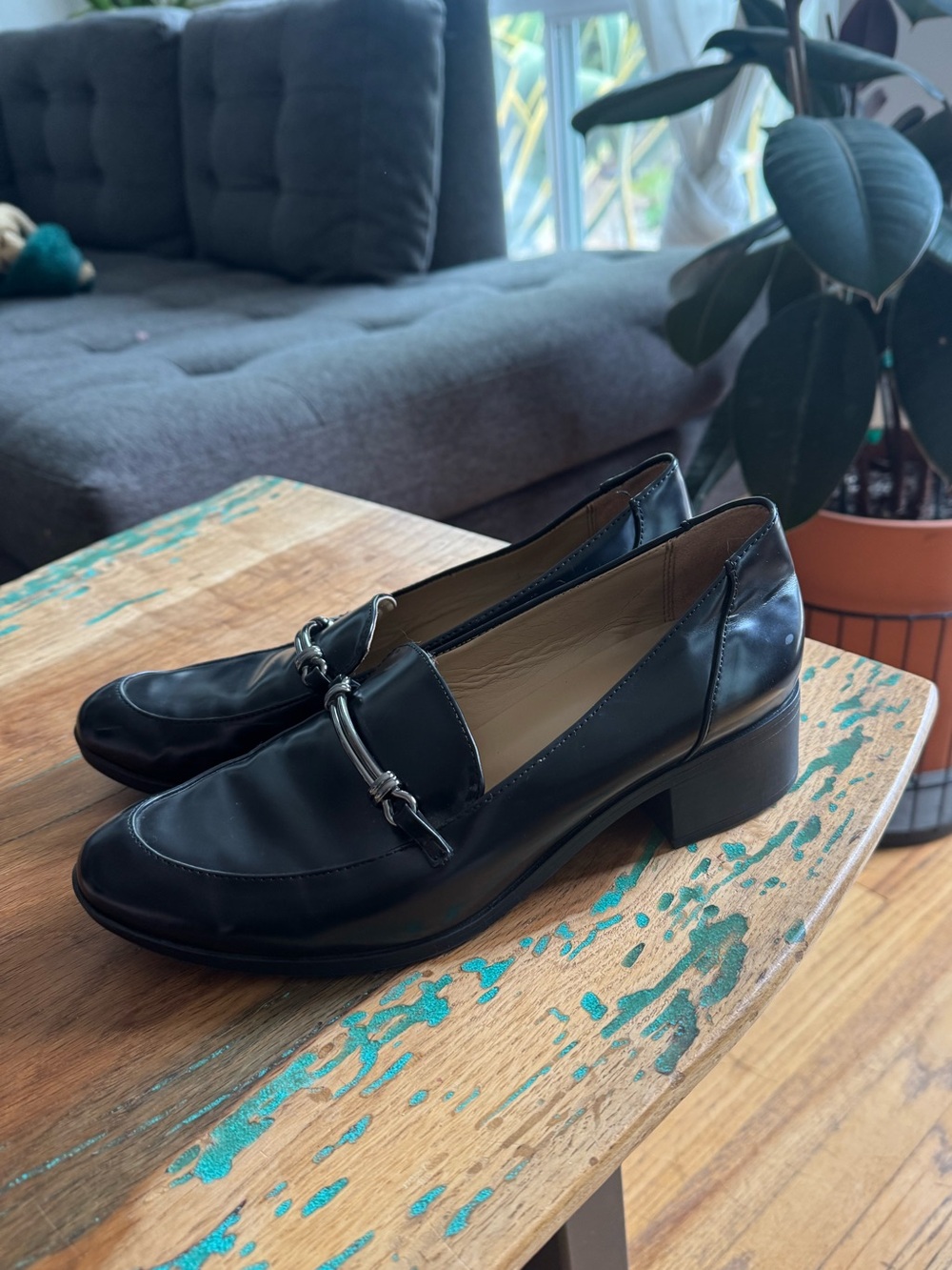 Naturalizer Naples Black Leather Heeled mid-block Loafers